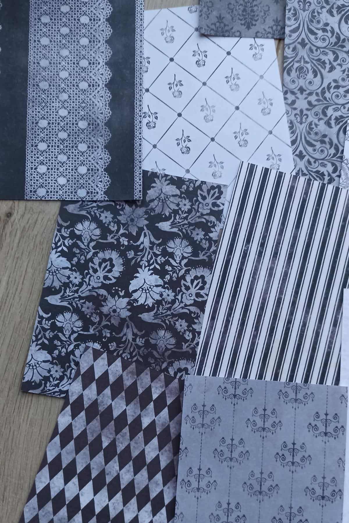 12 Adet Siyah Beyaz Desenli Scrapbook Kağıt Seti Bullet Journal Dekupaj Kağıdı