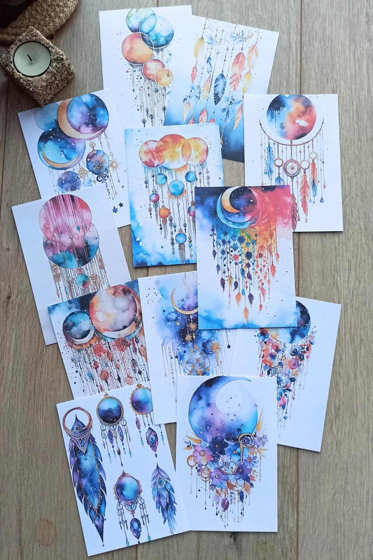12 Adet Suluboya Boho Temalı Scrapbook Kağıt Seti Bullet Journal Dekupaj Kağıdı