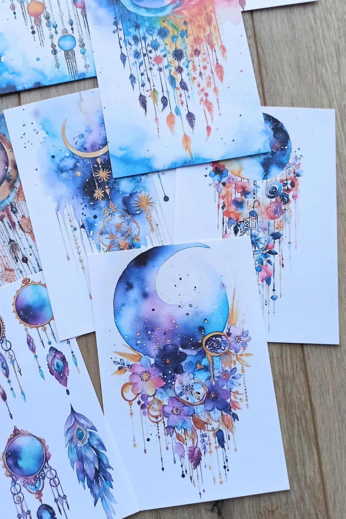 12 Adet Suluboya Boho Temalı Scrapbook Kağıt Seti Bullet Journal Dekupaj Kağıdı