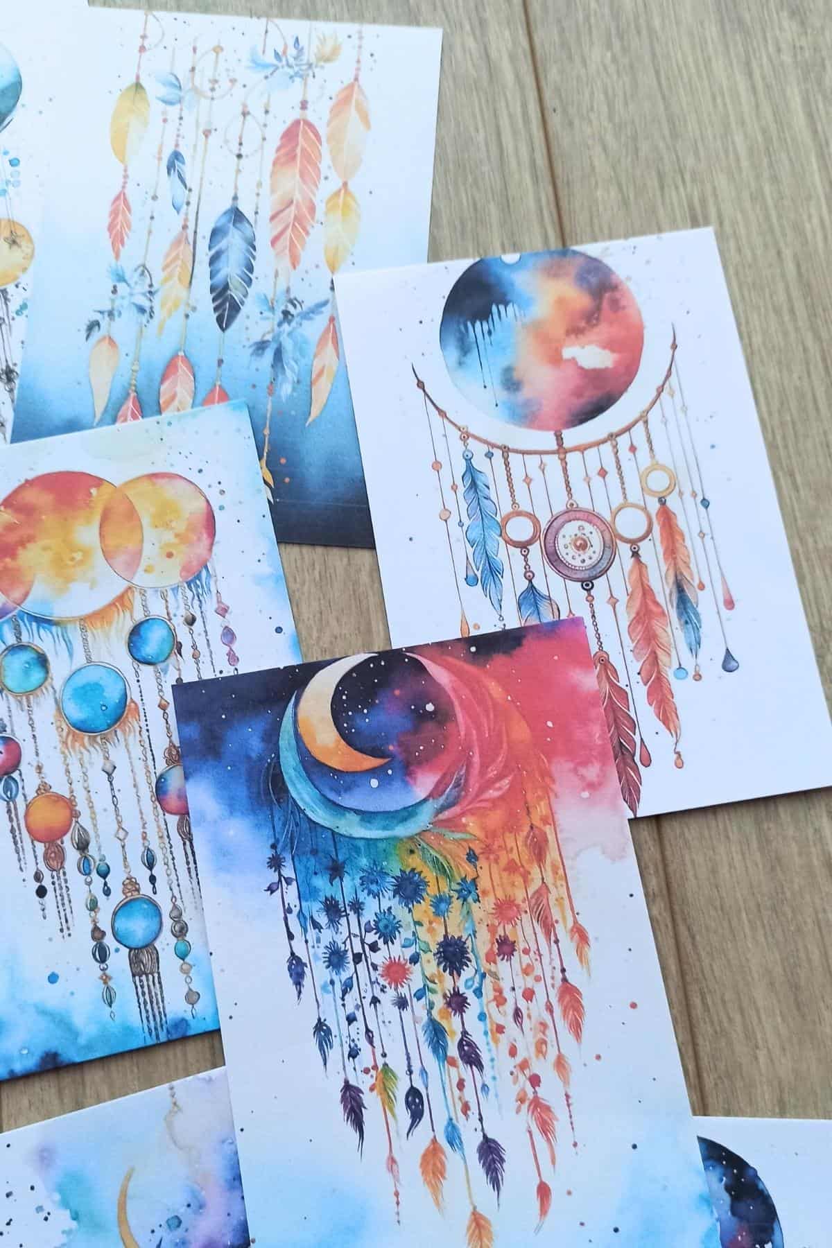 12 Adet Suluboya Boho Temalı Scrapbook Kağıt Seti Bullet Journal Dekupaj Kağıdı