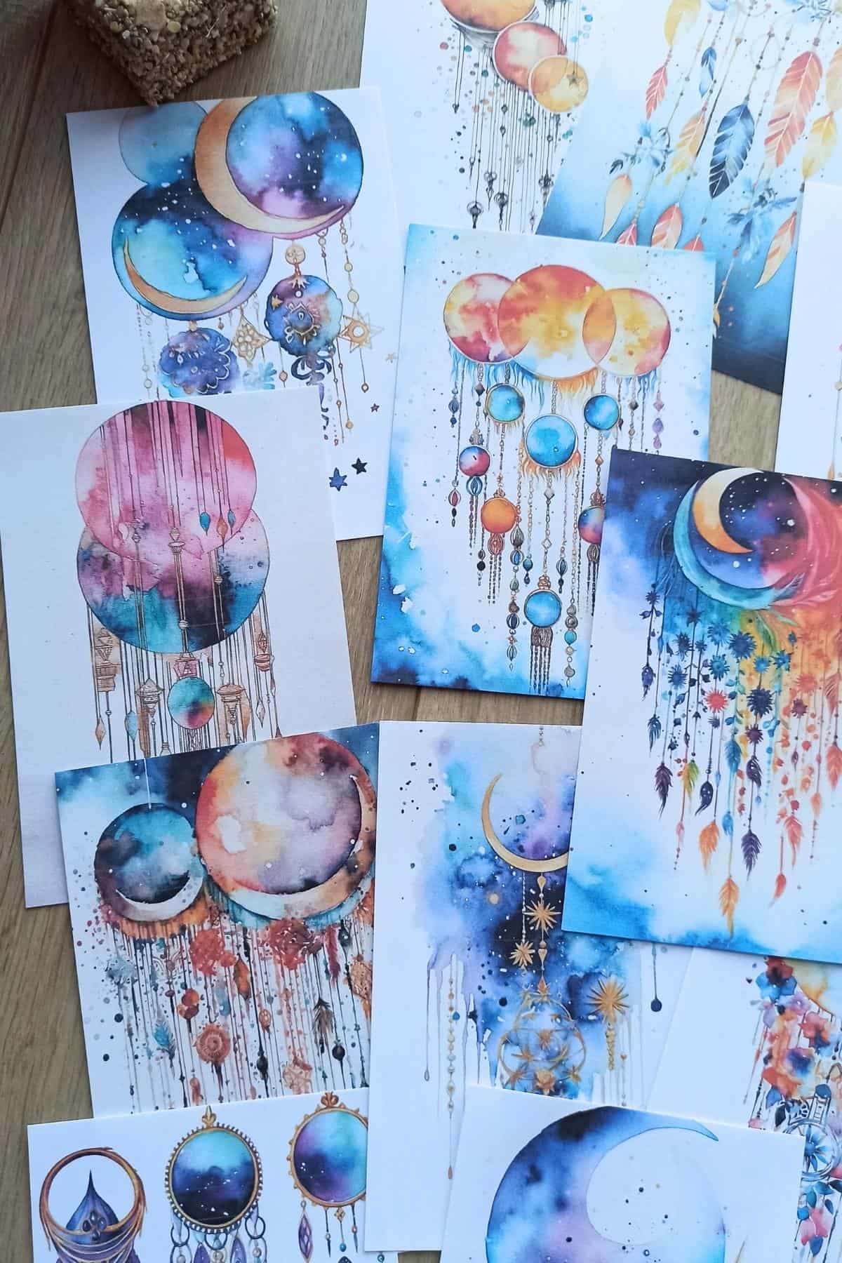 12 Adet Suluboya Boho Temalı Scrapbook Kağıt Seti Bullet Journal Dekupaj Kağıdı