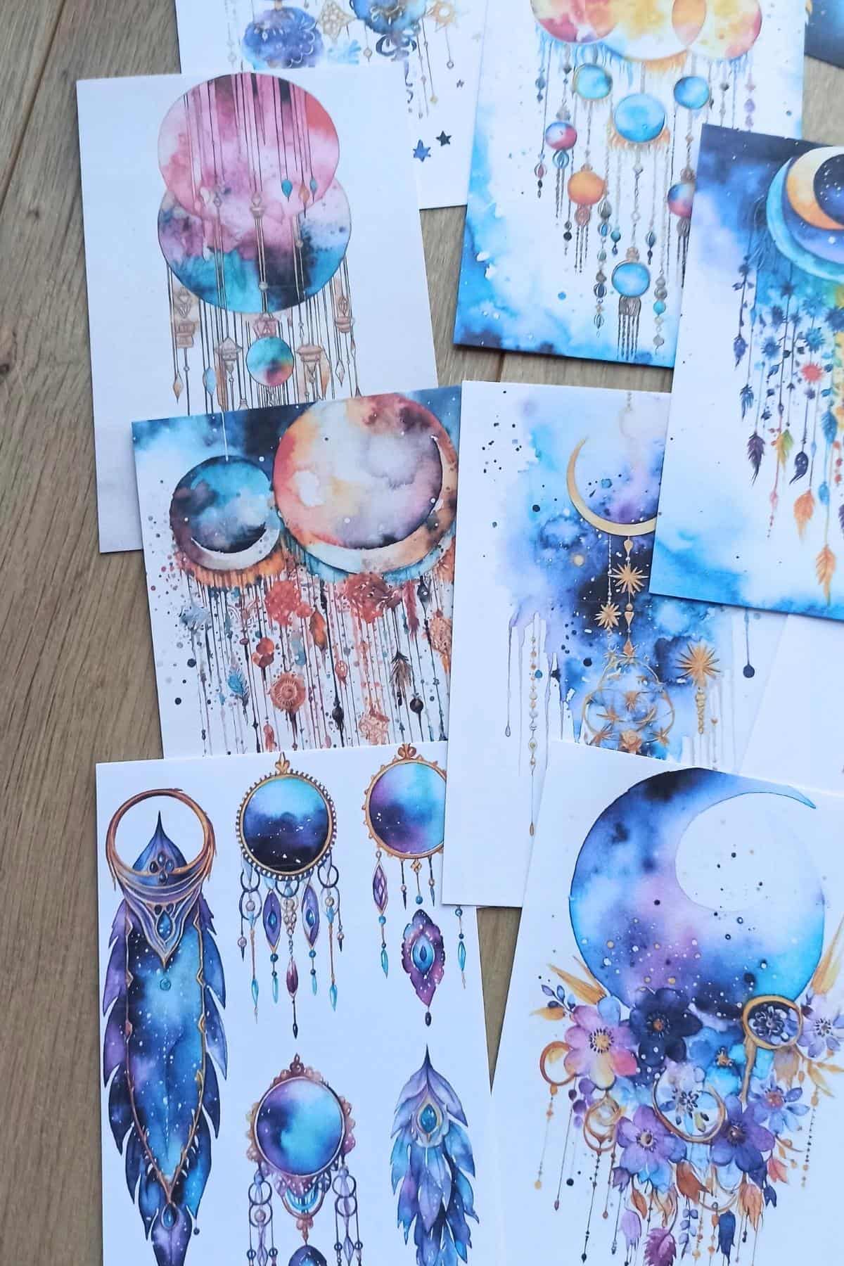 12 Adet Suluboya Boho Temalı Scrapbook Kağıt Seti Bullet Journal Dekupaj Kağıdı