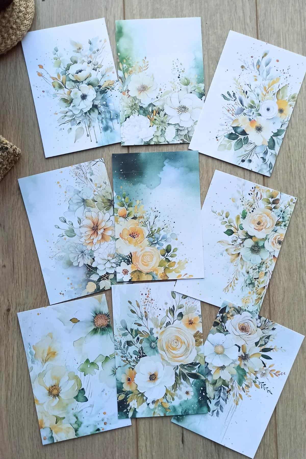 9 Adet Eskitme Vintage Yeşil Temalı Scrapbook Kağıt Seti Bullet Journal Dekupaj Kağıdı