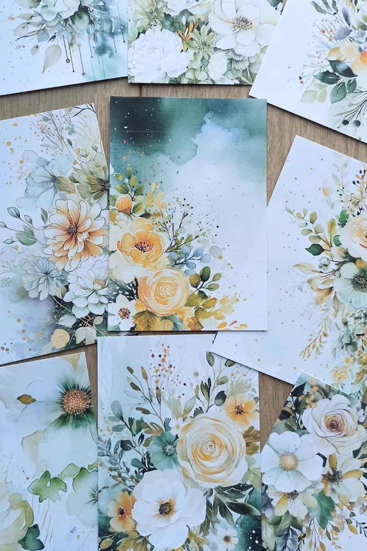 9 Adet Eskitme Vintage Yeşil Temalı Scrapbook Kağıt Seti Bullet Journal Dekupaj Kağıdı