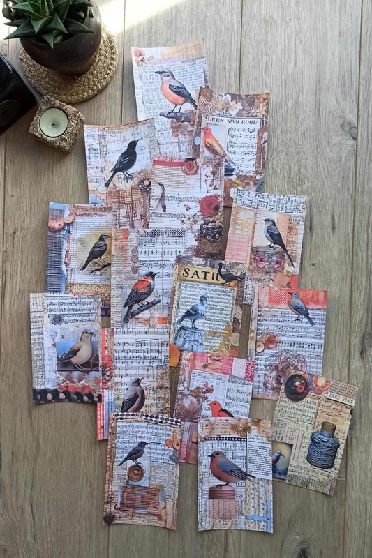 52 Adet Eskitme Vintage Scrapbook Kuş Temalı Scrapbook Kağıt Seti Bullet Journal Dekupaj Kağıdı