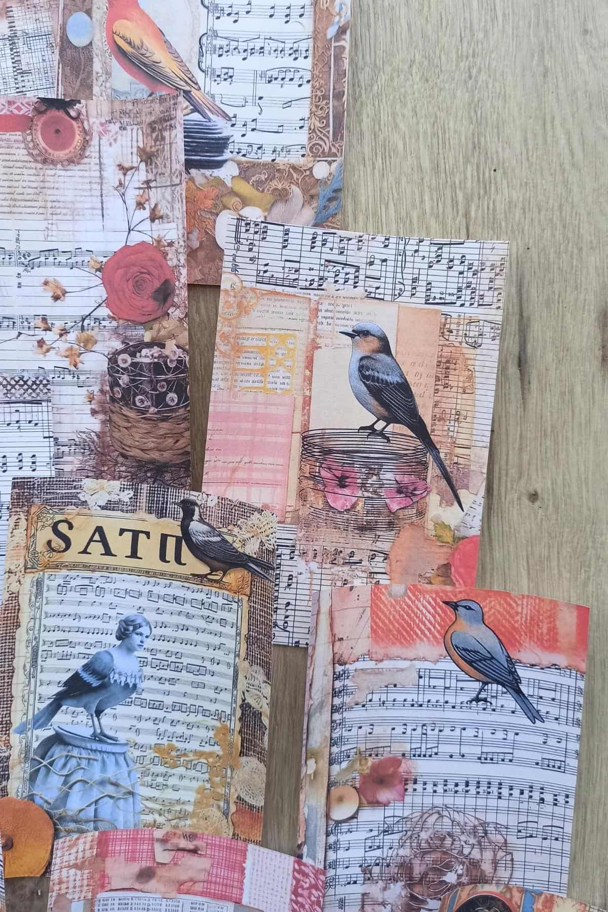 15 Adet Eskitme Vintage Kuş Temalı Scrapbook Kağıt Seti Bullet Journal Dekupaj Kağıdı