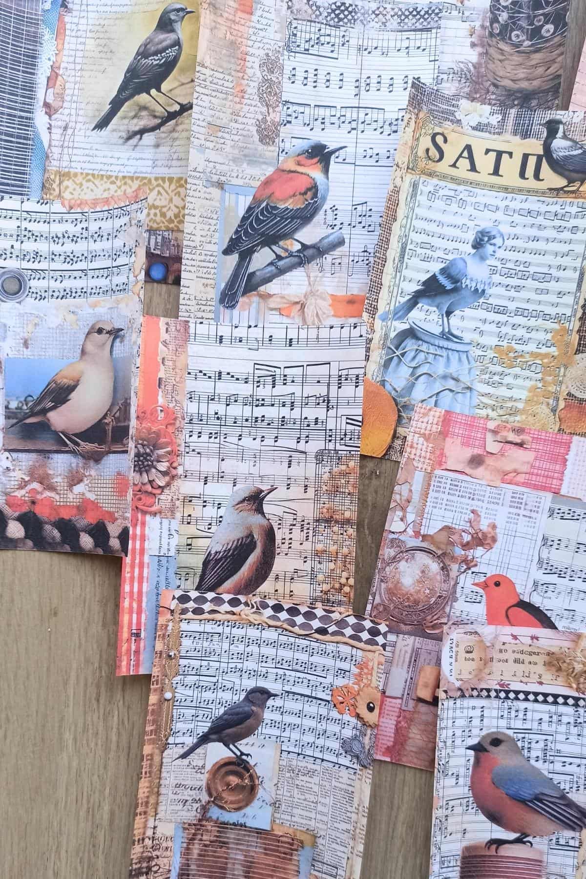 15 Adet Eskitme Vintage Kuş Temalı Scrapbook Kağıt Seti Bullet Journal Dekupaj Kağıdı
