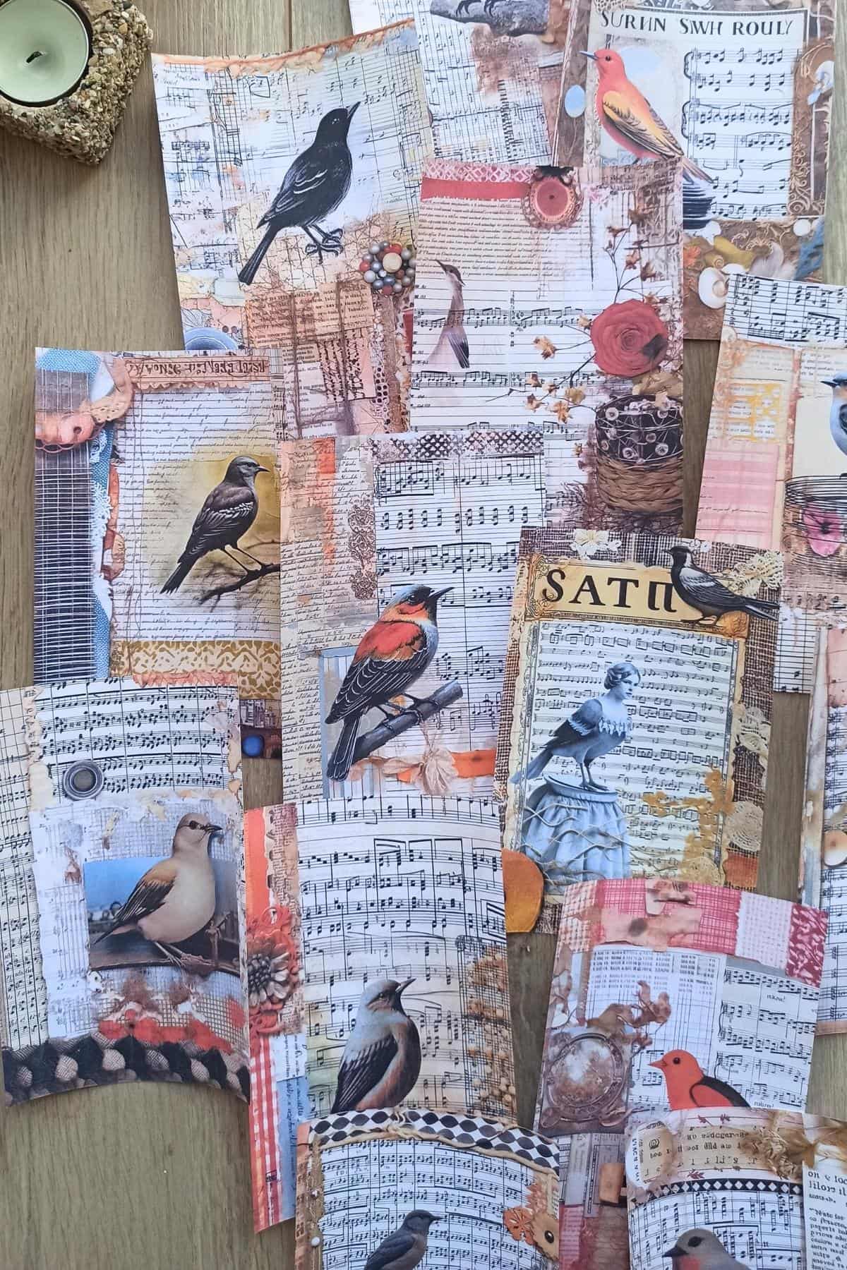 15 Adet Eskitme Vintage Kuş Temalı Scrapbook Kağıt Seti Bullet Journal Dekupaj Kağıdı