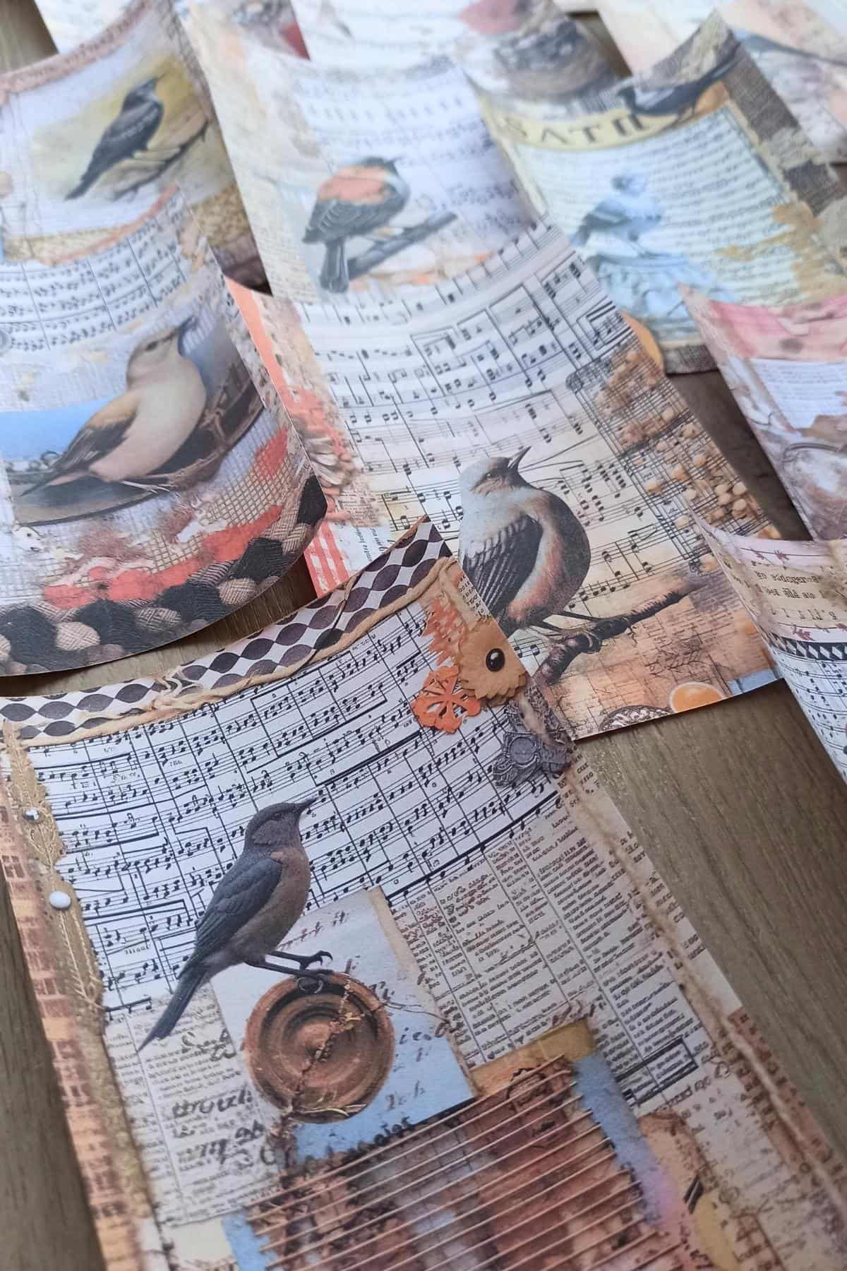 15 Adet Eskitme Vintage Kuş Temalı Scrapbook Kağıt Seti Bullet Journal Dekupaj Kağıdı