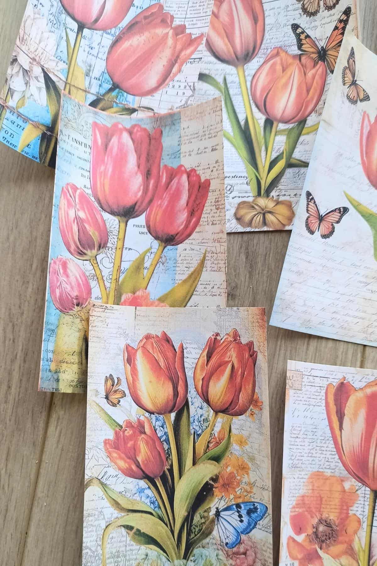 15 Adet Eskitme Vintage Lale Temalı Scrapbook Kağıt Seti Bullet Journal Dekupaj Kağıdı