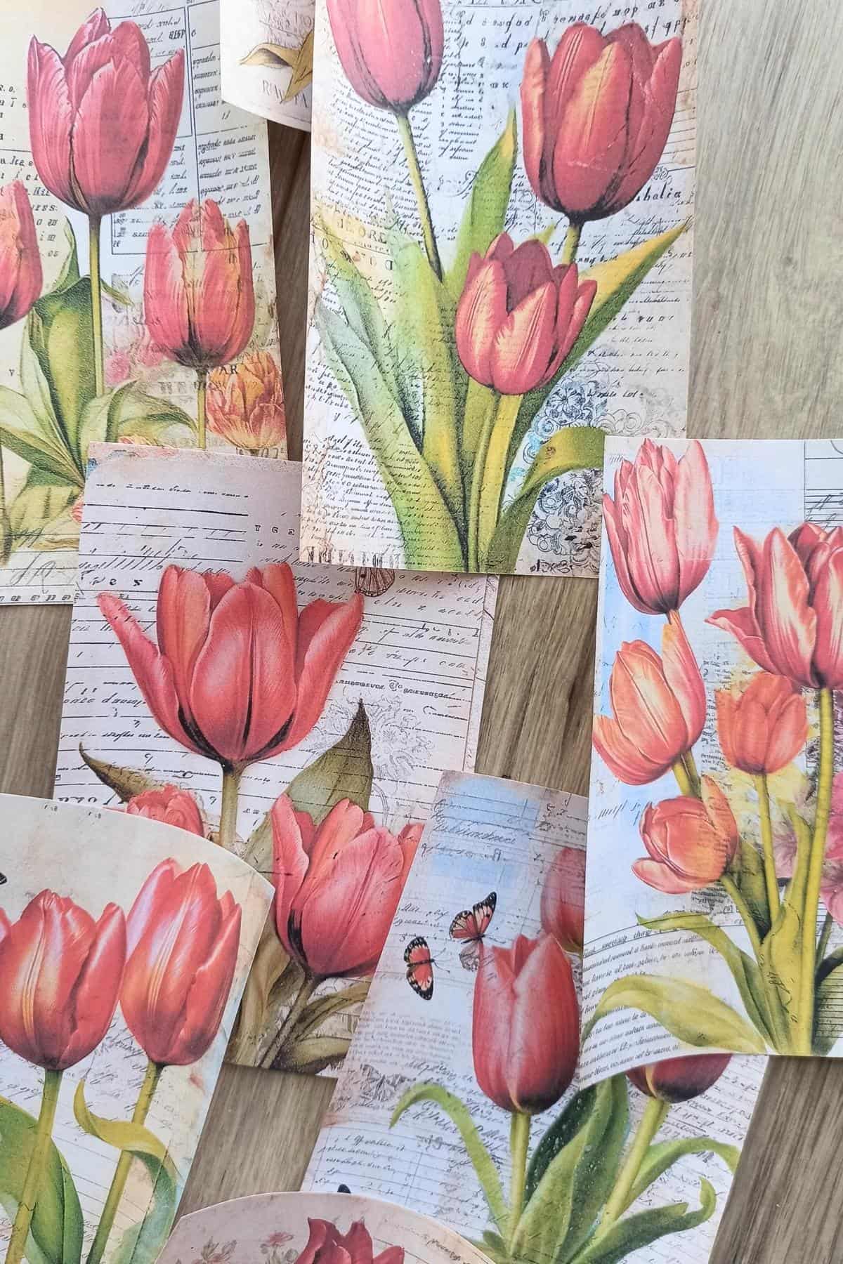15 Adet Eskitme Vintage Lale Temalı Scrapbook Kağıt Seti Bullet Journal Dekupaj Kağıdı