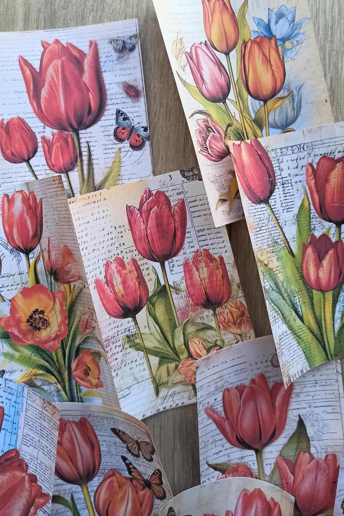 15 Adet Eskitme Vintage Lale Temalı Scrapbook Kağıt Seti Bullet Journal Dekupaj Kağıdı