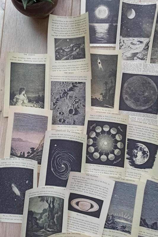 25 Adet Eskitme Vintage Kitap Sayfası Uzay Temalı Scrapbook Kağıt Seti Bullet Journal Dekupaj Kağıdı