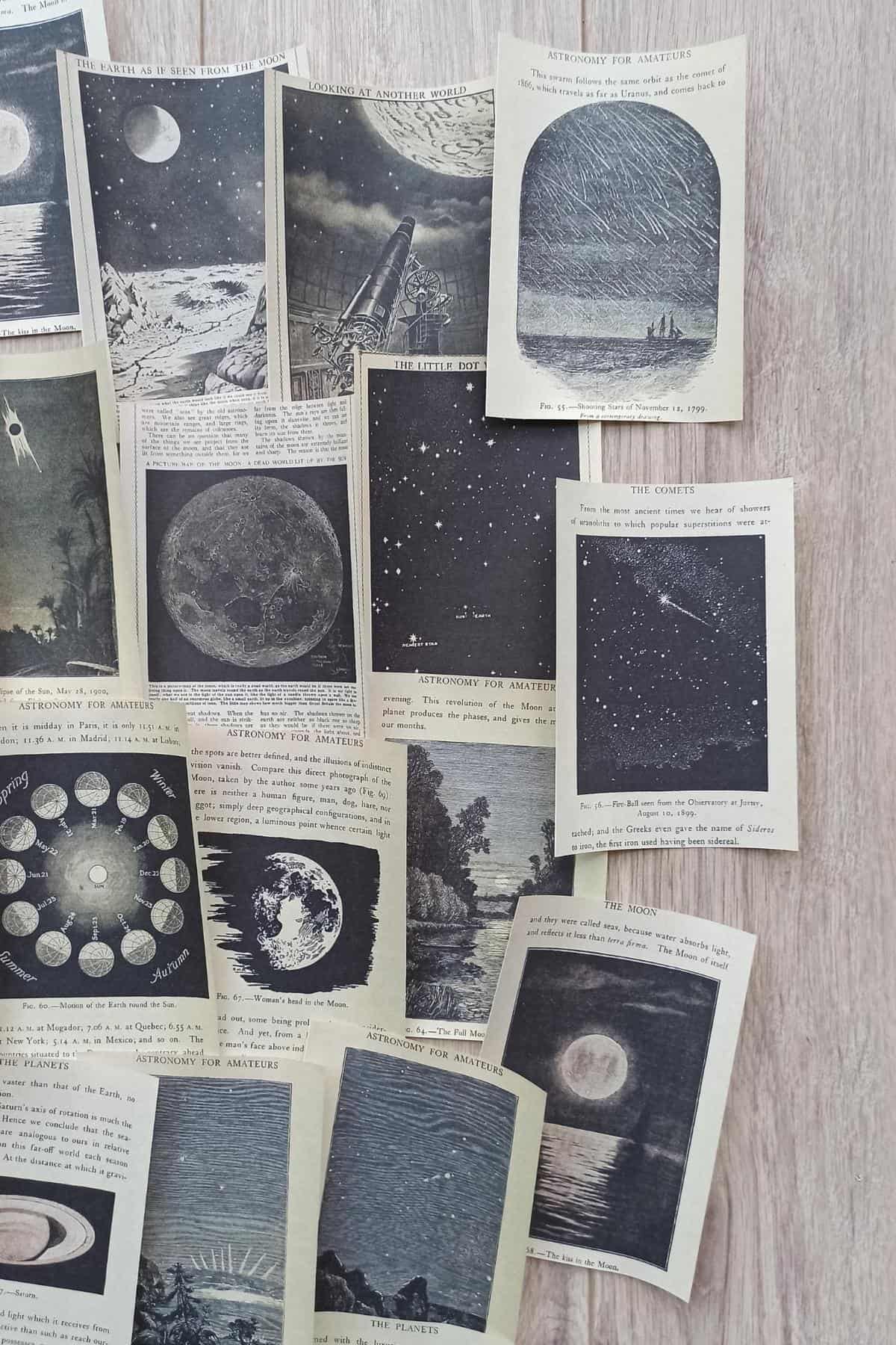 25 Adet Eskitme Vintage Kitap Sayfası Uzay Temalı Scrapbook Kağıt Seti Bullet Journal Dekupaj Kağıdı