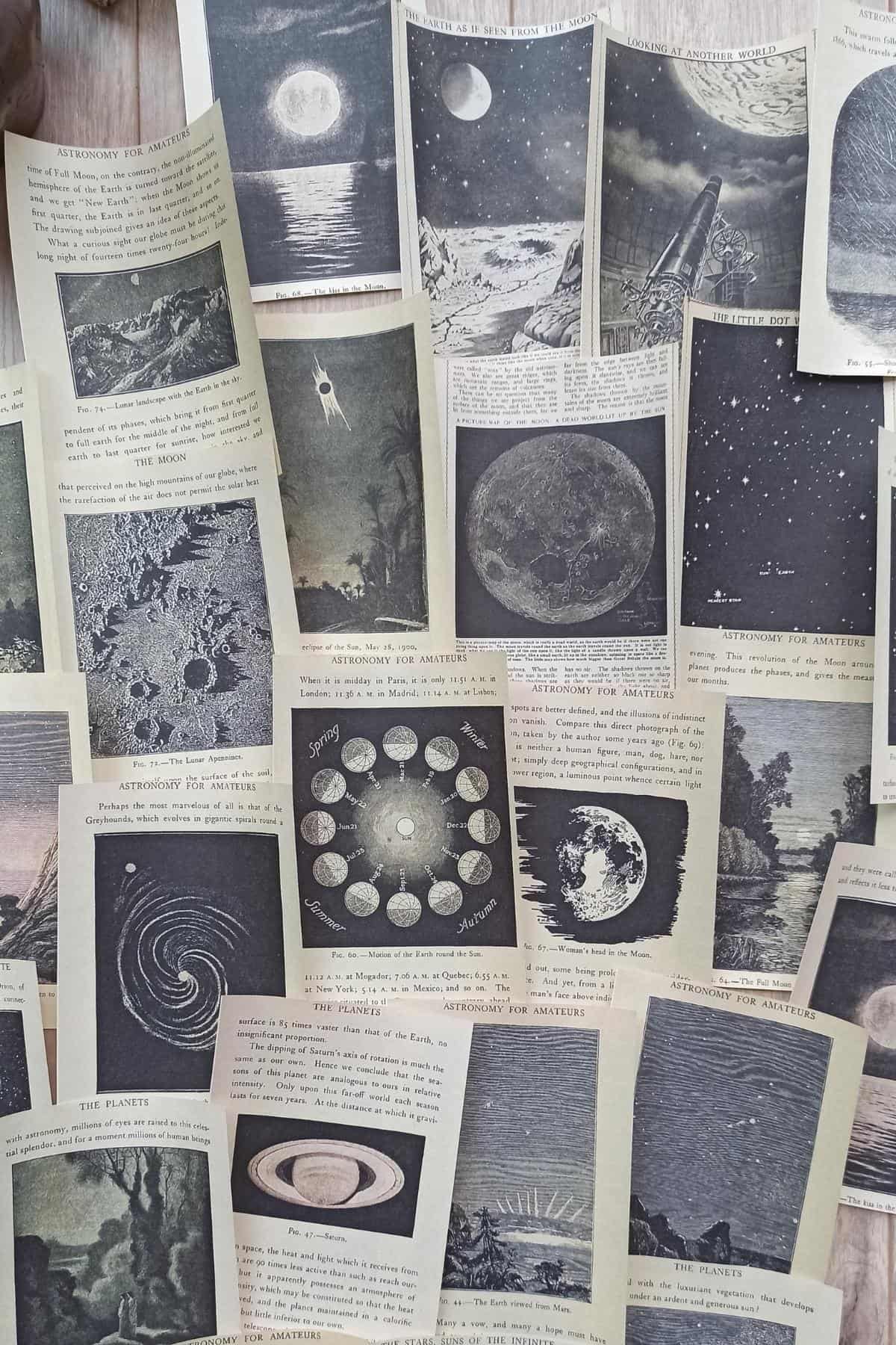 25 Adet Eskitme Vintage Kitap Sayfası Uzay Temalı Scrapbook Kağıt Seti Bullet Journal Dekupaj Kağıdı