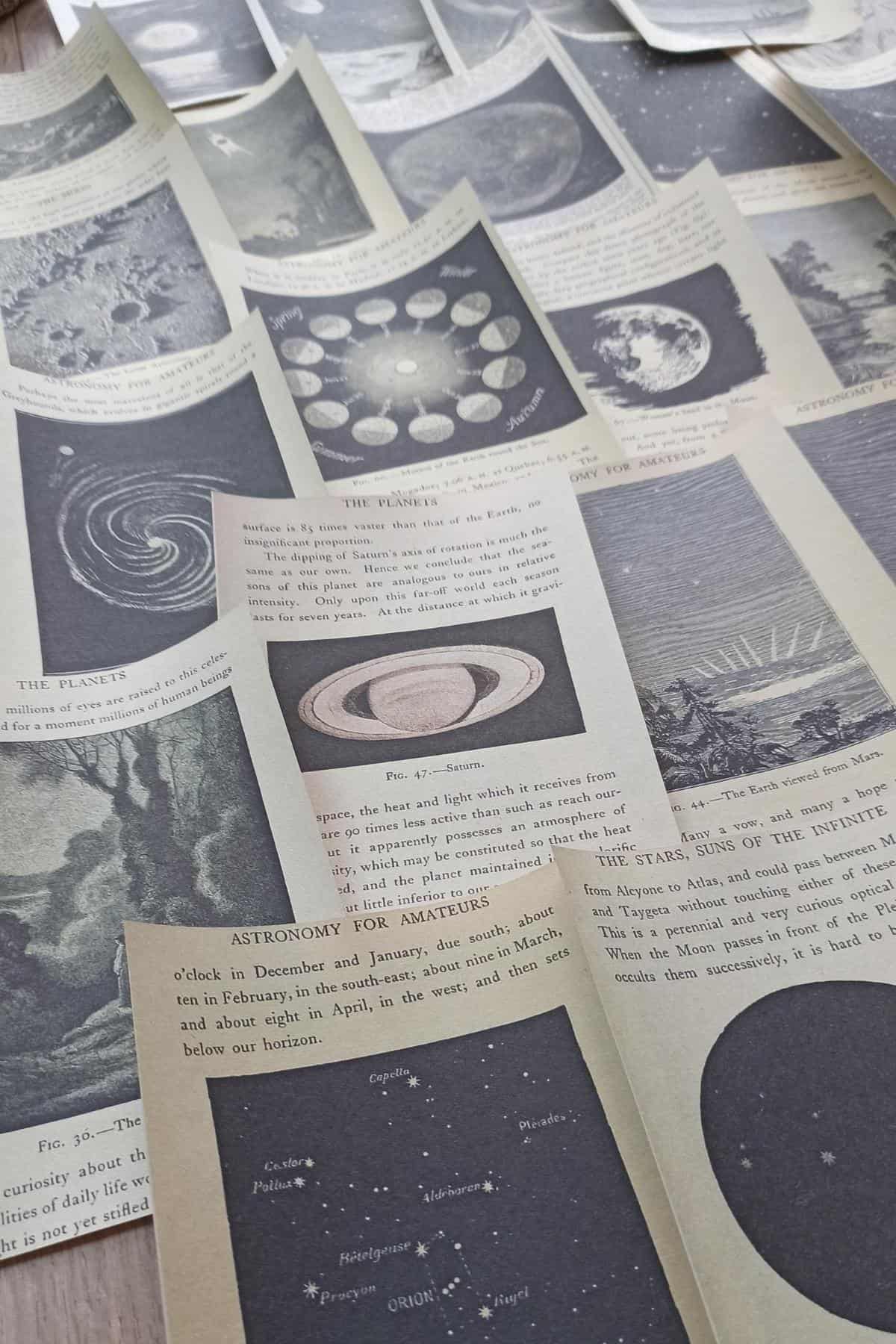 25 Adet Eskitme Vintage Kitap Sayfası Uzay Temalı Scrapbook Kağıt Seti Bullet Journal Dekupaj Kağıdı