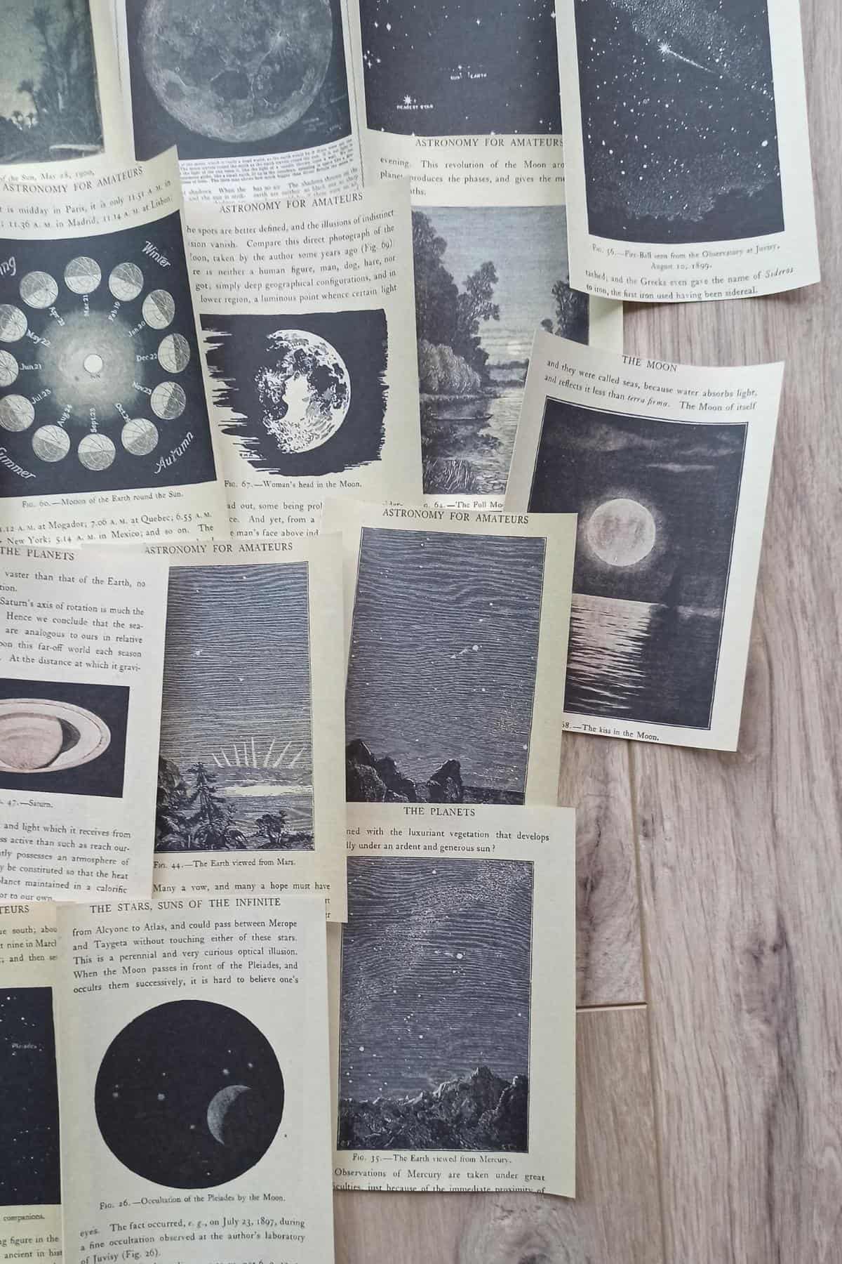 25 Adet Eskitme Vintage Kitap Sayfası Uzay Temalı Scrapbook Kağıt Seti Bullet Journal Dekupaj Kağıdı