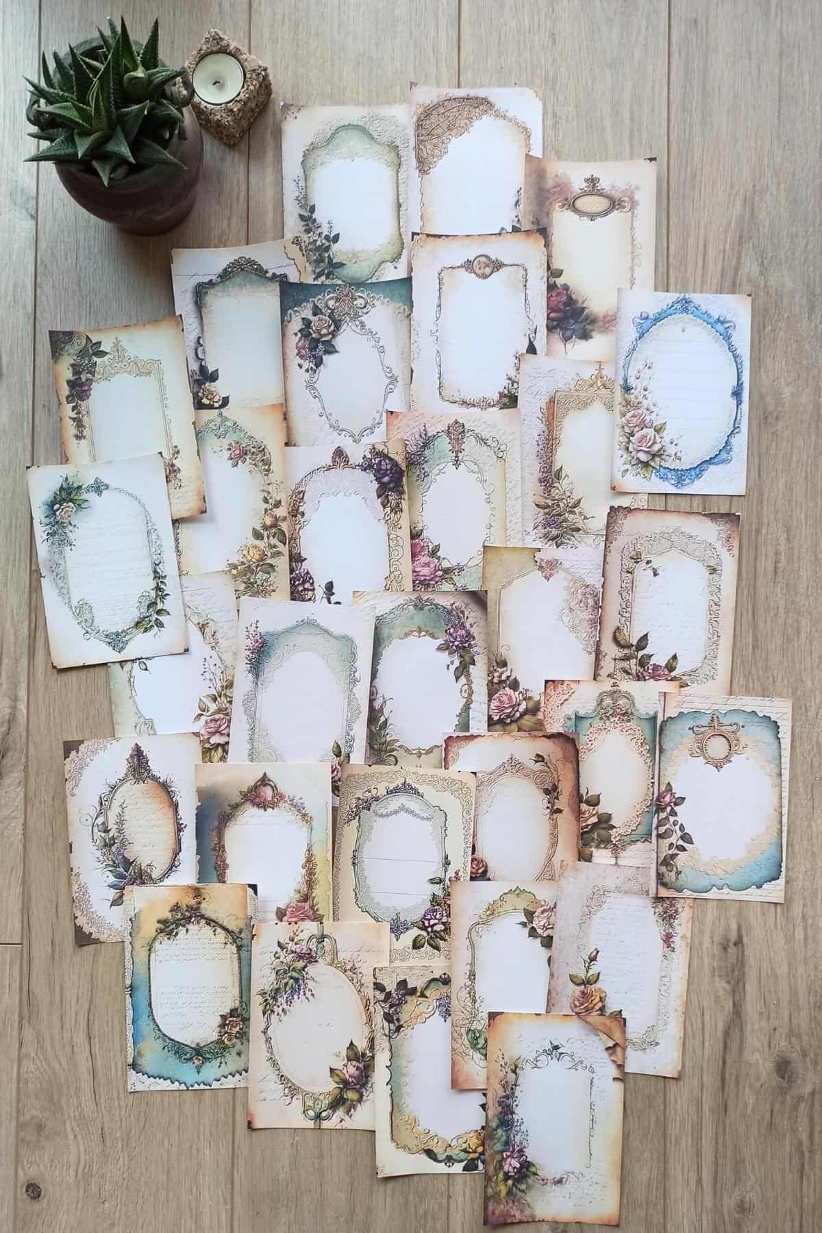 30 Adet Eskitme Vintage Çerçeve Temalı Scrapbook Kağıt Seti Bullet Journal Dekupaj Kağıdı