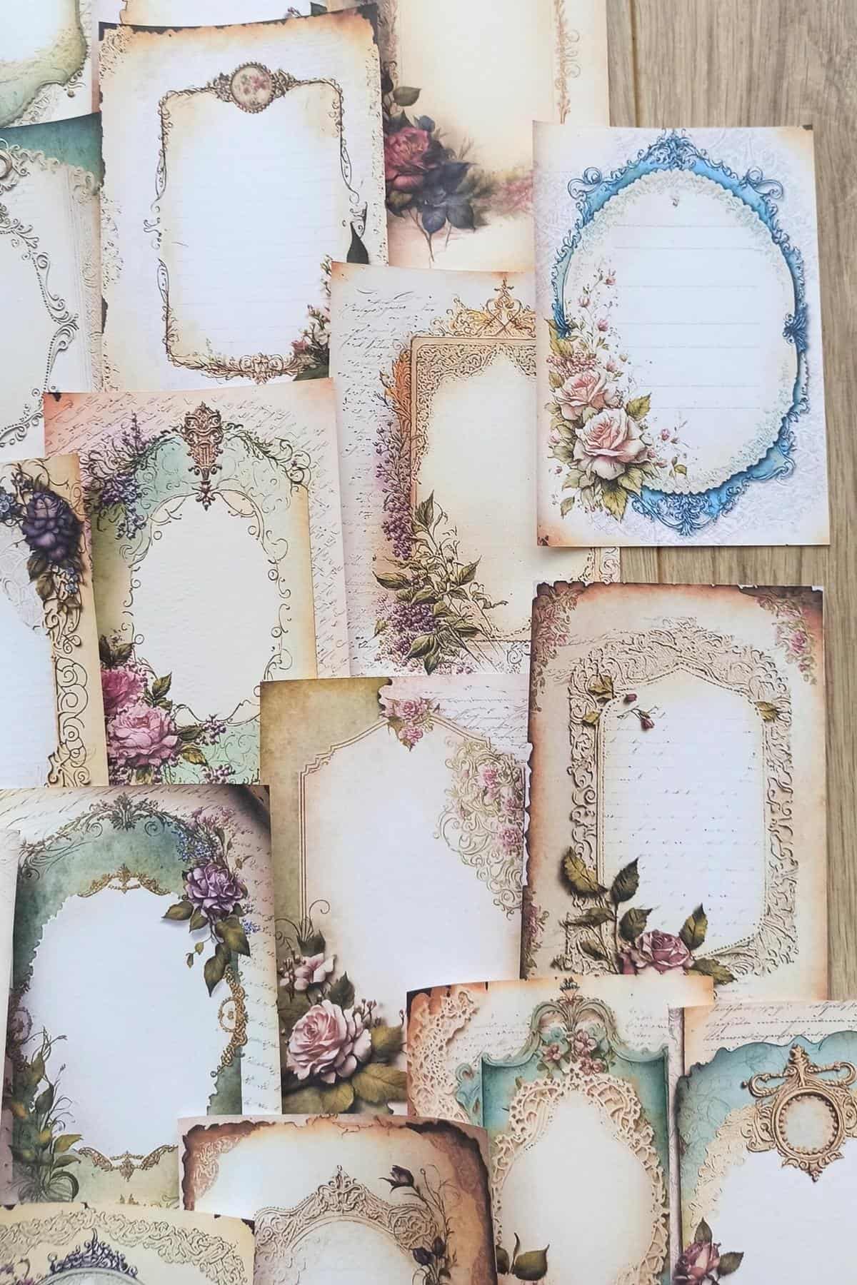 30 Adet Eskitme Vintage Çerçeve Temalı Scrapbook Kağıt Seti Bullet Journal Dekupaj Kağıdı