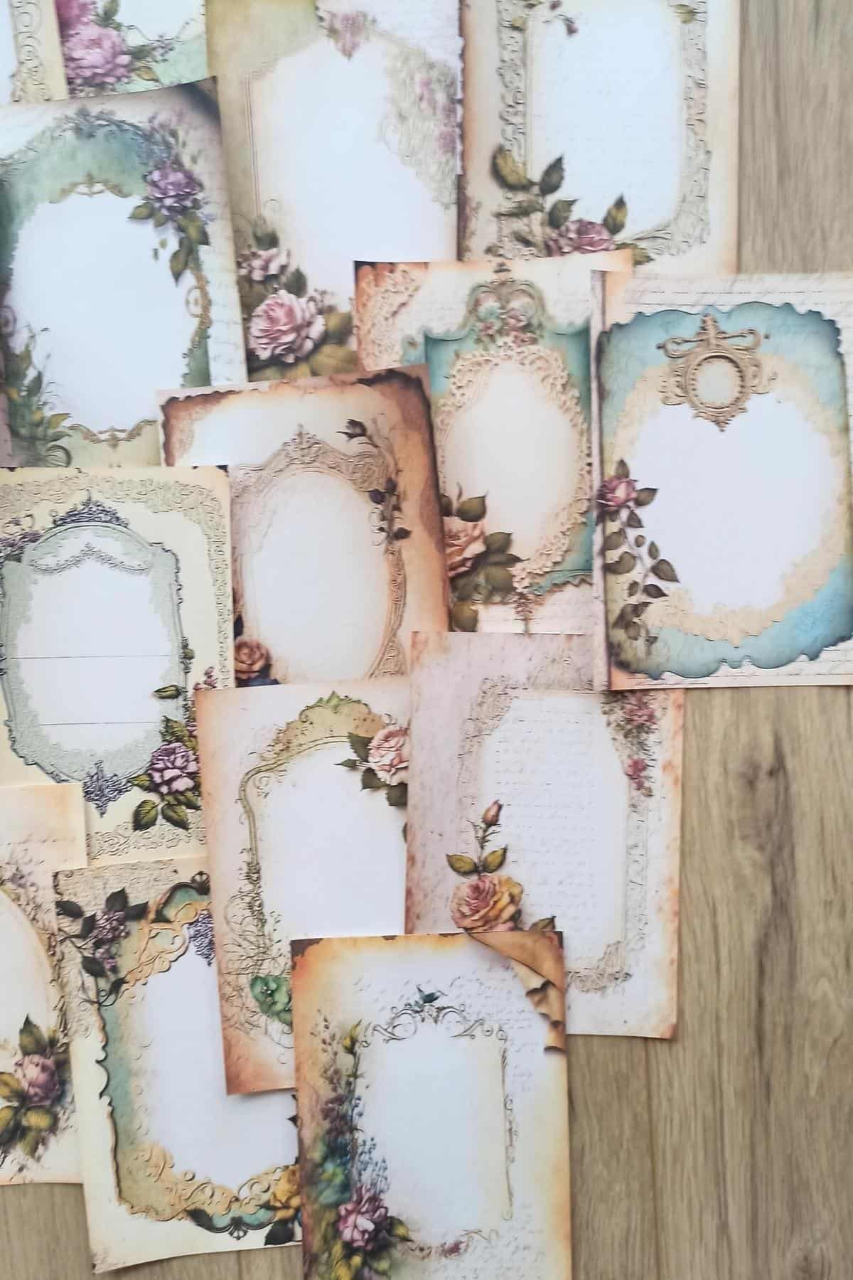 30 Adet Eskitme Vintage Çerçeve Temalı Scrapbook Kağıt Seti Bullet Journal Dekupaj Kağıdı