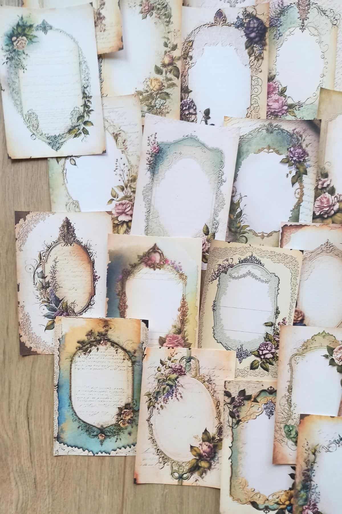 30 Adet Eskitme Vintage Çerçeve Temalı Scrapbook Kağıt Seti Bullet Journal Dekupaj Kağıdı