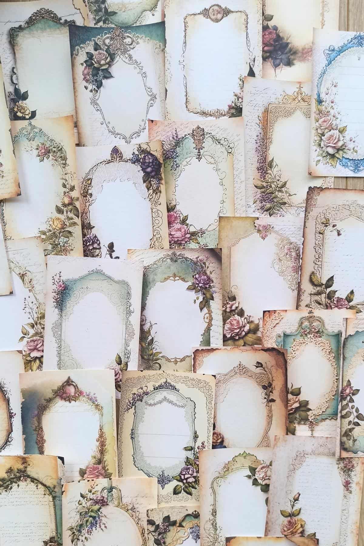 30 Adet Eskitme Vintage Çerçeve Temalı Scrapbook Kağıt Seti Bullet Journal Dekupaj Kağıdı