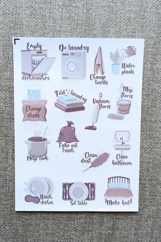15 Adet Ev İşleri Sticker Seti Planlayıcı Sticker Bullet Journal Sticker