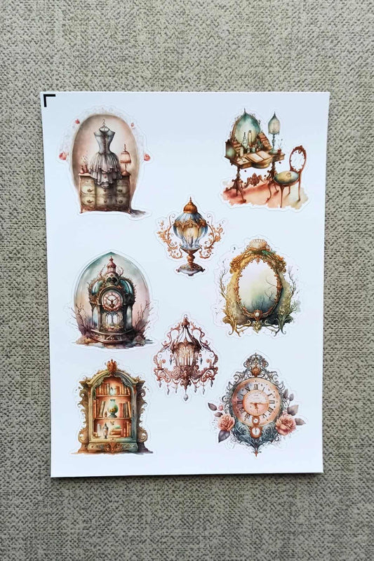 8 Adet Vintage Eşya Sticker Scrapbook Sticker Bullet Journal Sticker