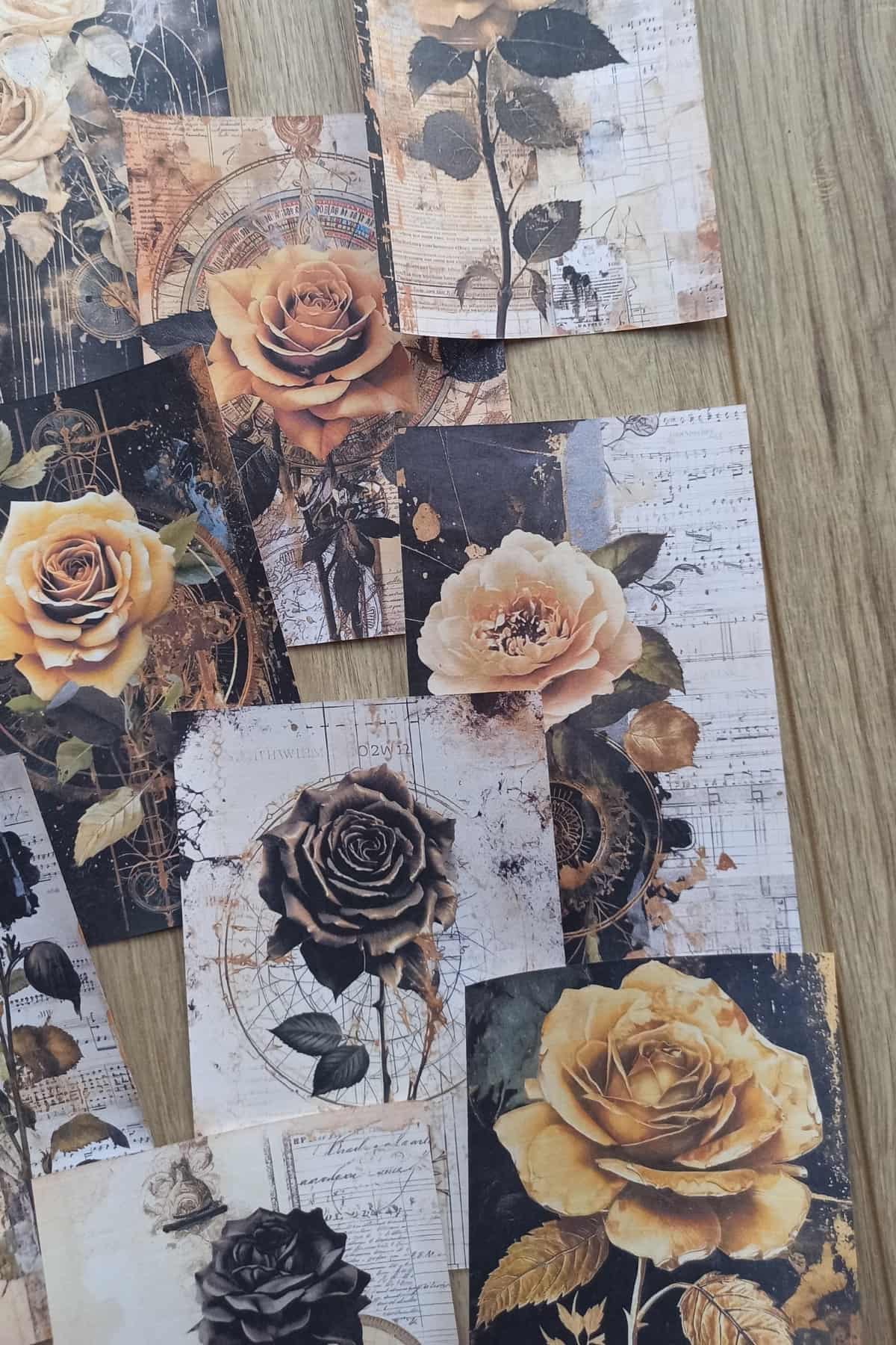 15 Adet Eskitme Vintage Gül Temalı Scrapbook Kağıt Seti Bullet Journal Dekupaj Kağıdı