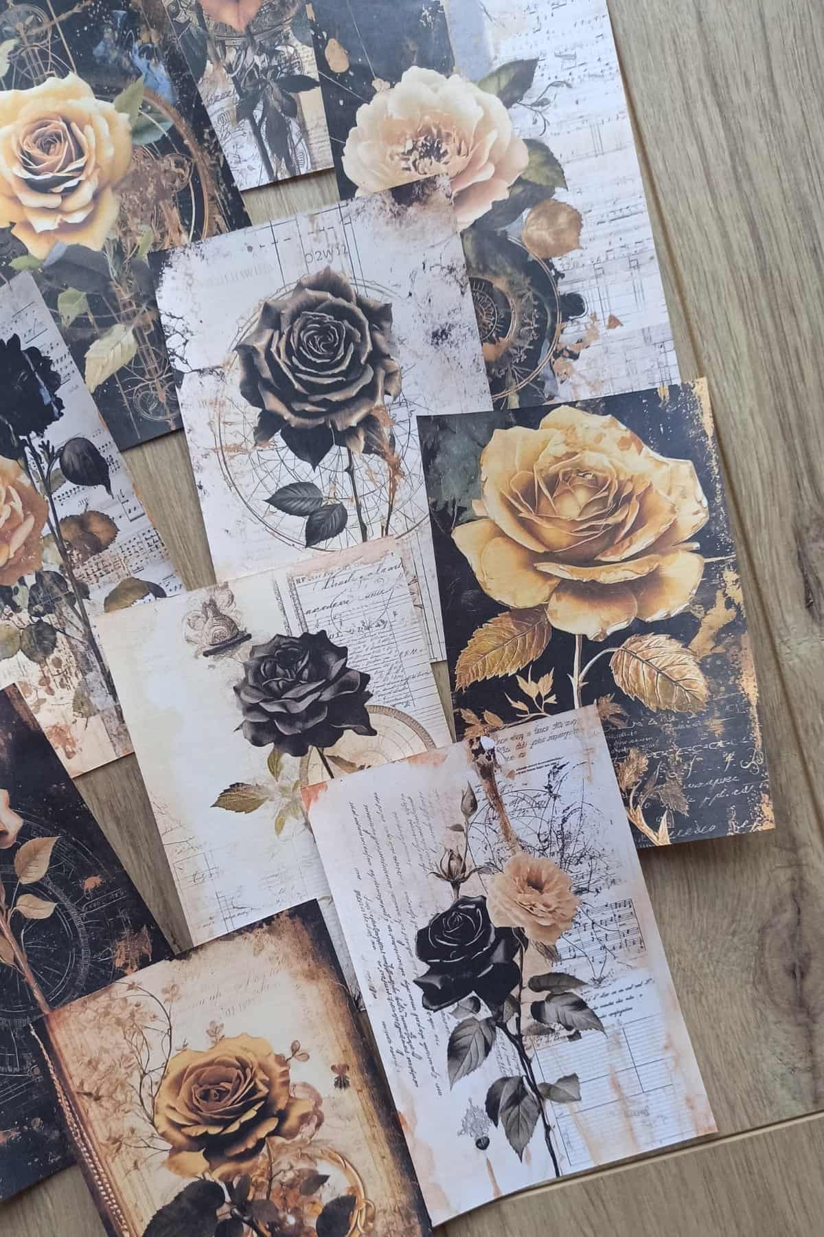15 Adet Eskitme Vintage Gül Temalı Scrapbook Kağıt Seti Bullet Journal Dekupaj Kağıdı