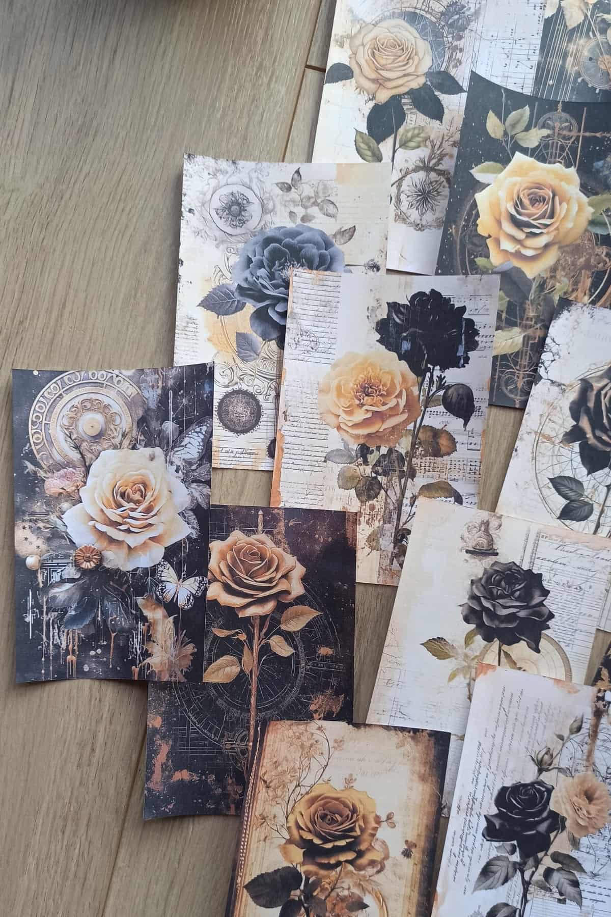 15 Adet Eskitme Vintage Gül Temalı Scrapbook Kağıt Seti Bullet Journal Dekupaj Kağıdı