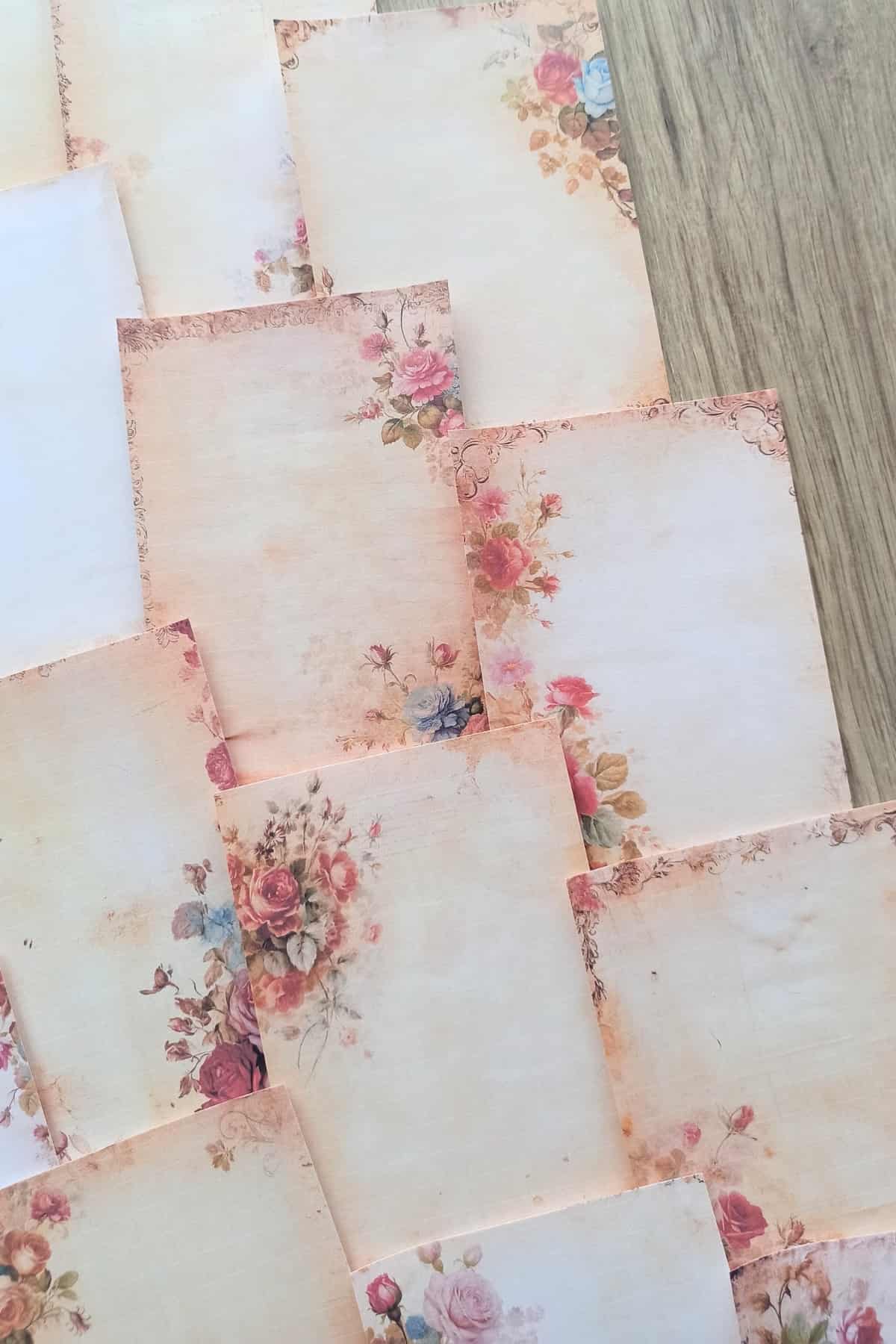 20 Adet Eskitme Vintage Gül Temalı Scrapbook Kağıt Seti Bullet Journal Dekupaj Kağıdı