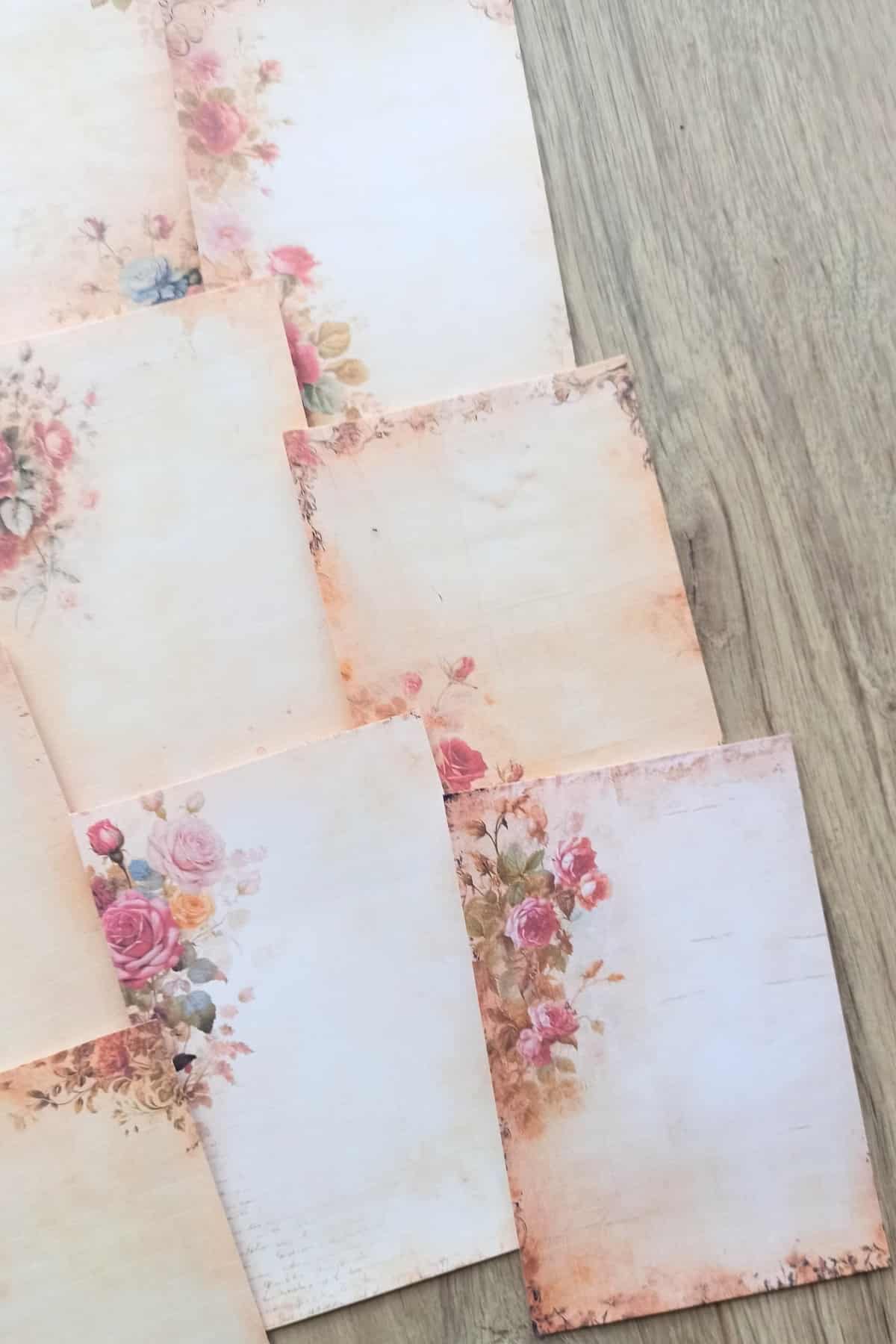 20 Adet Eskitme Vintage Gül Temalı Scrapbook Kağıt Seti Bullet Journal Dekupaj Kağıdı