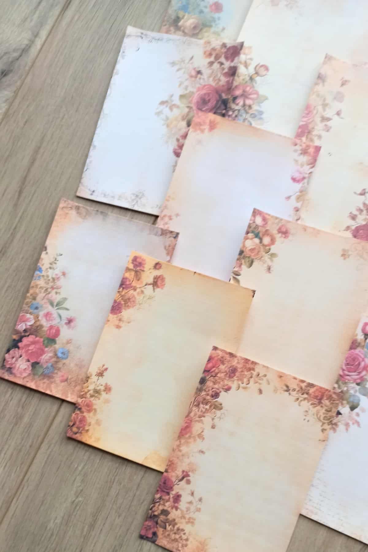 20 Adet Eskitme Vintage Gül Temalı Scrapbook Kağıt Seti Bullet Journal Dekupaj Kağıdı