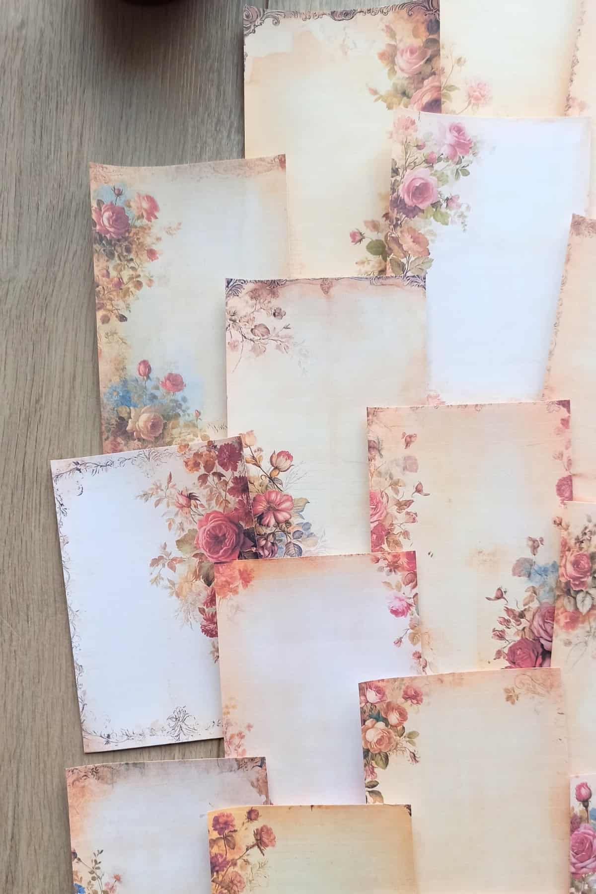 20 Adet Eskitme Vintage Gül Temalı Scrapbook Kağıt Seti Bullet Journal Dekupaj Kağıdı