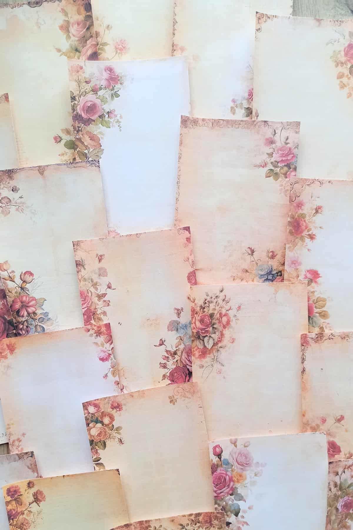 20 Adet Eskitme Vintage Gül Temalı Scrapbook Kağıt Seti Bullet Journal Dekupaj Kağıdı