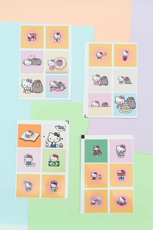 24 Adet Hello Kitty Pusheen The Cat Sticker Seti Sevimli Sticker Kare Sticker Laptop Sticker Sanrio