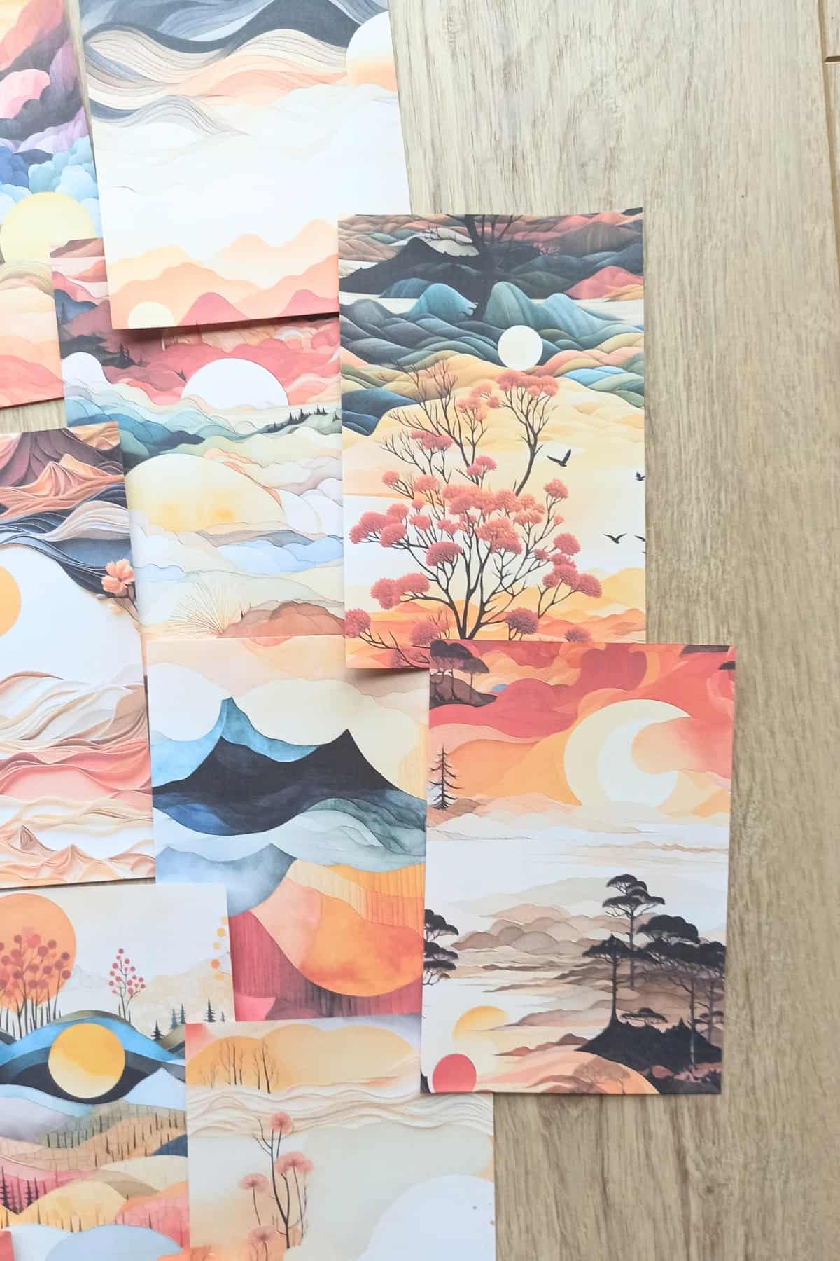 15 Adet Turuncu Gündoğumu Temalı Scrapbook Kağıt Seti Bullet Journal Dekupaj Kağıdı