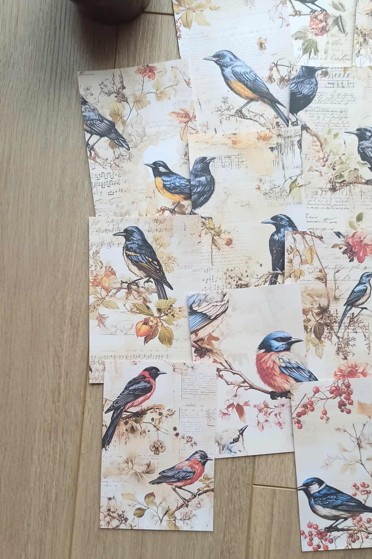 15 Adet Eskitme Vintage Kuş Temalı Scrapbook Kağıt Seti Bullet Journal Dekupaj Kağıdı