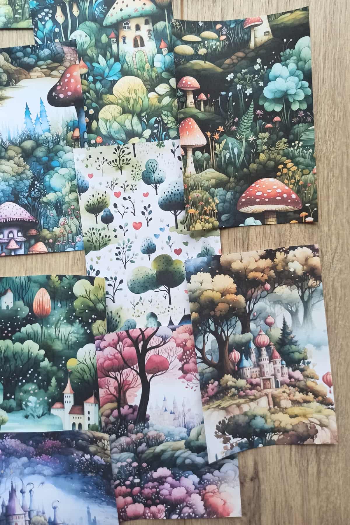 15 Adet Büyülü Orman Temalı Scrapbook Kağıt Seti Bullet Journal Dekupaj Kağıdı