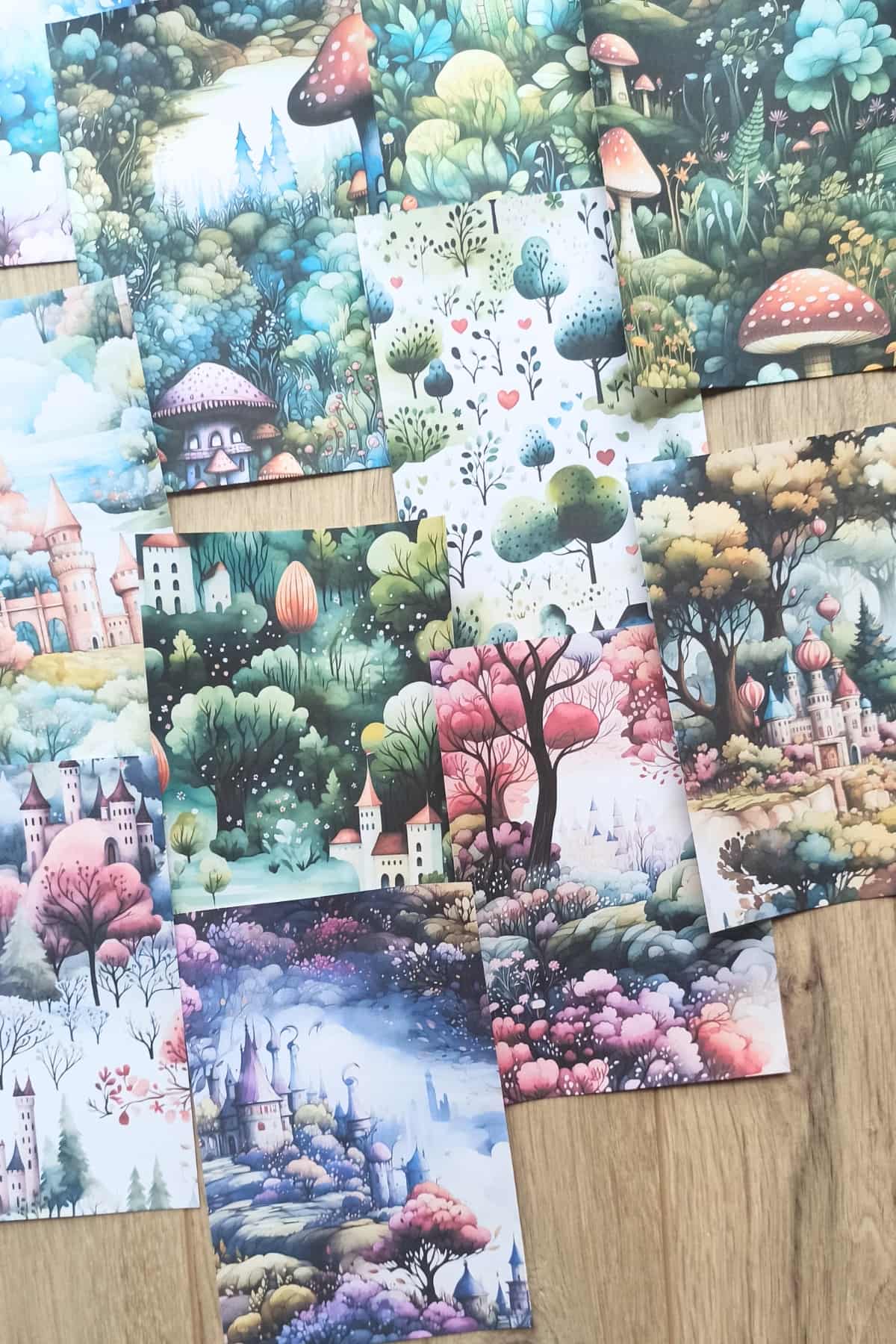 15 Adet Büyülü Orman Temalı Scrapbook Kağıt Seti Bullet Journal Dekupaj Kağıdı