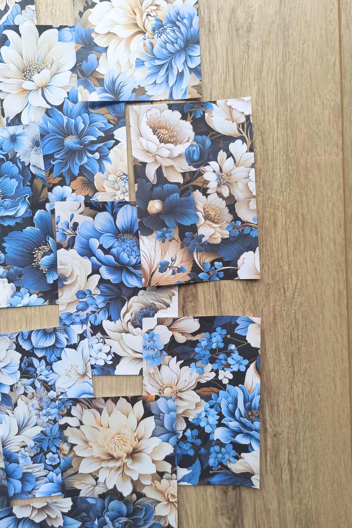 15 Adet Mavi Gül Temalı Scrapbook Kağıt Seti Bullet Journal Dekupaj Kağıdı