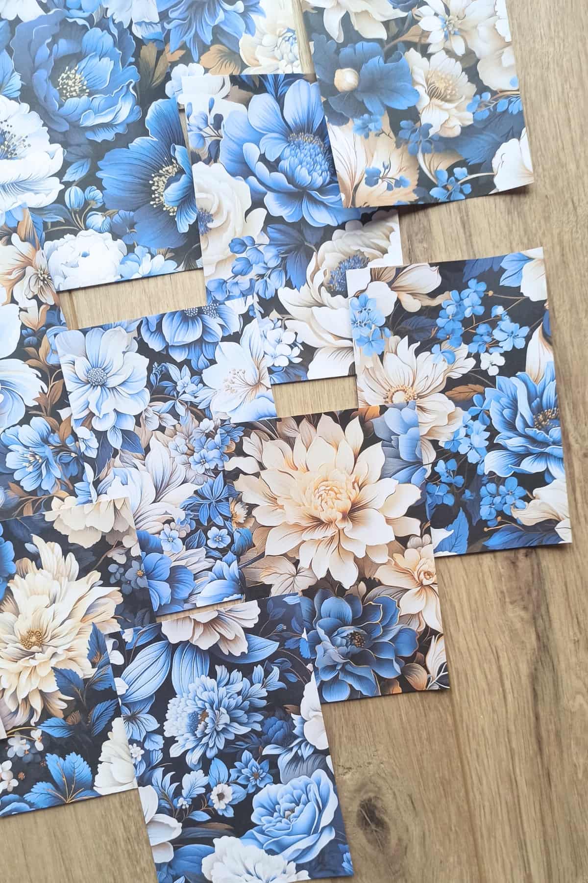 15 Adet Mavi Gül Temalı Scrapbook Kağıt Seti Bullet Journal Dekupaj Kağıdı
