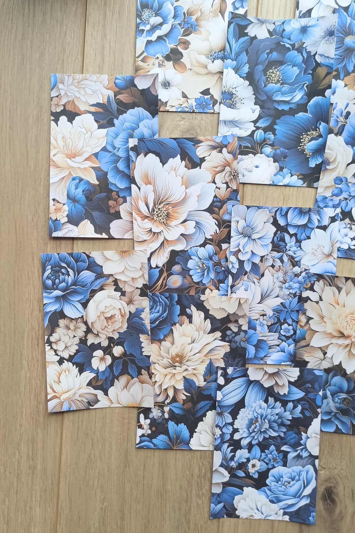 15 Adet Mavi Gül Temalı Scrapbook Kağıt Seti Bullet Journal Dekupaj Kağıdı