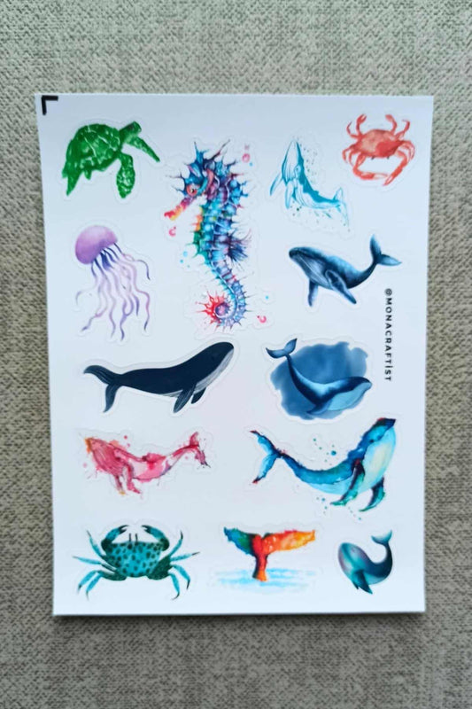 13 Adet Suluboya Balık Balina Okyanus Temalı Sticker Bullet Journal Scrapbook Laptop Sticker