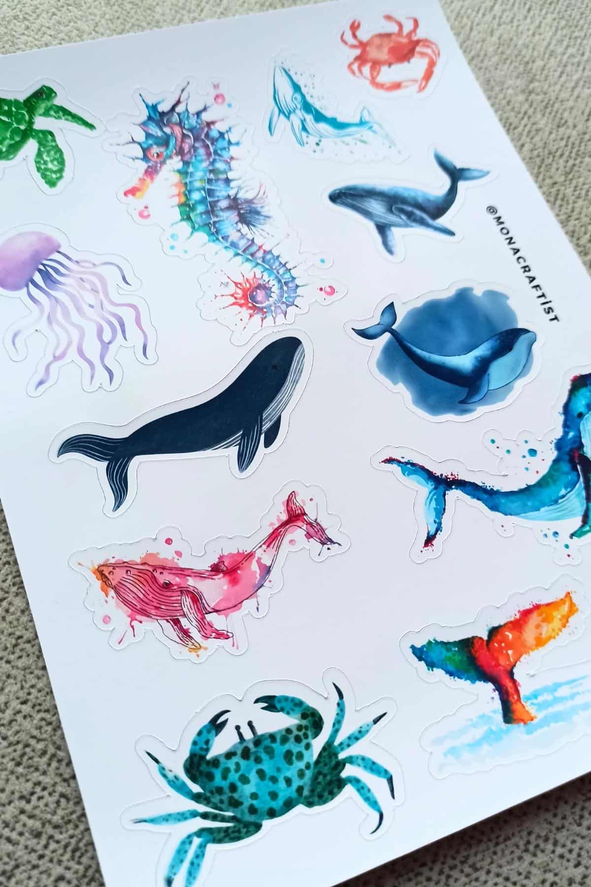 13 Adet Suluboya Balık Balina Okyanus Temalı Sticker Bullet Journal Scrapbook Laptop Sticker
