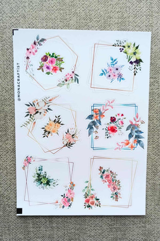 12 Adet Suluboya Vintage Çerçeve Çiçek Sticker Bullet Journal Scrapbook Laptop Sticker
