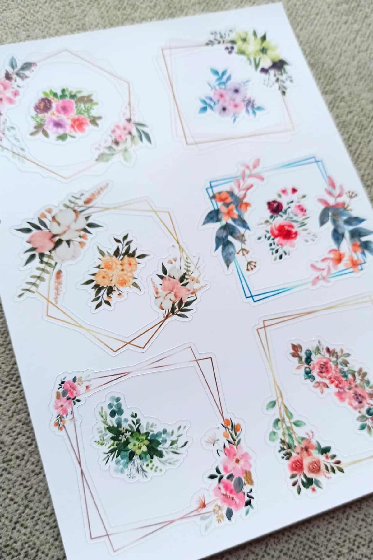 12 Adet Suluboya Vintage Çerçeve Çiçek Sticker Bullet Journal Scrapbook Laptop Sticker