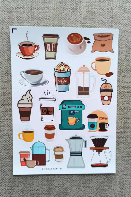 19 Adet Kahve Temalı Sticker Bullet Journal Scrapbook Laptop Sticker