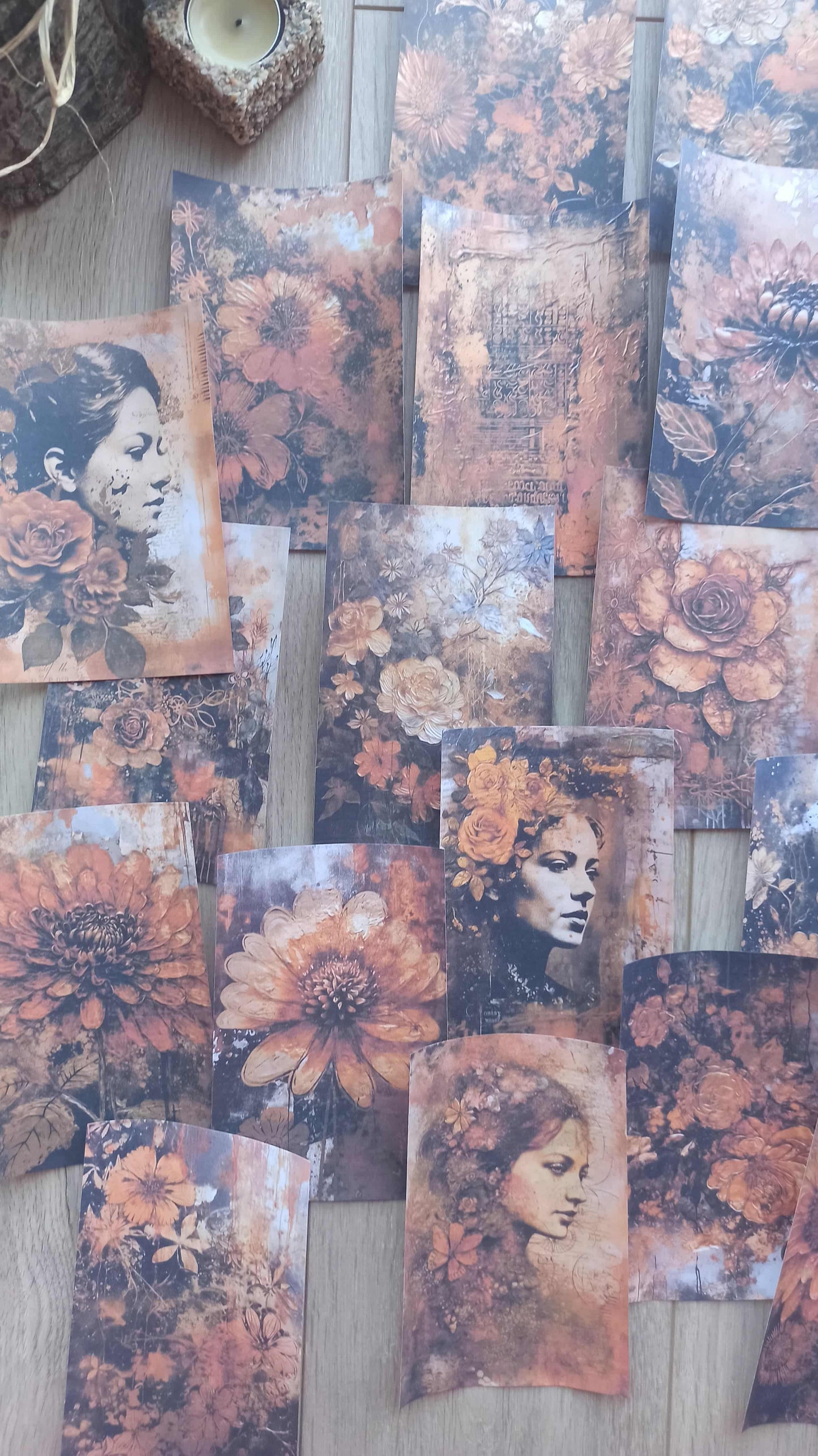 21 Adet Eskitme Vintage Rustik Temalı Scrapbook Kağıt Seti Bullet Journal Dekupaj Kağıdı